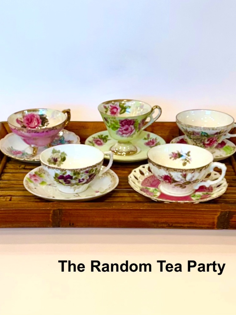 Vintage 1940's Teacups & Saucers, Set of 5 Mixed Mid Century Japanese Porcelain
